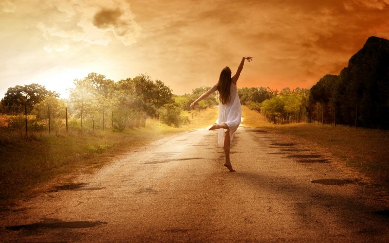 Road Lonely Dance Sunset Tree Girl 800x500